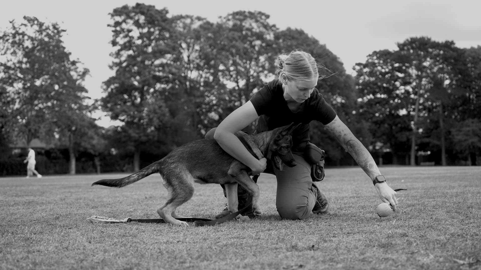 Photograph of Lisa Puppy Training a German Shepherd Puppy